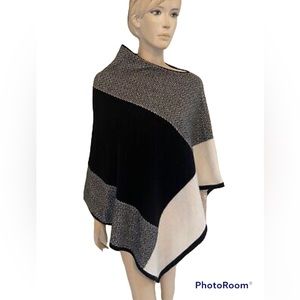 CHARTER  CLUB LUXURY 100% CASHMERE COLORBLOCK PONCHO CAPE SIZE OS